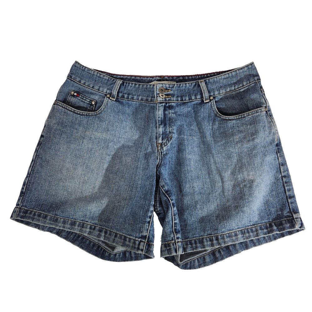 Tommy Hilfiger Shorts Womens Sz 16 Denim Cotton Blue Jean Logo Mid Rise